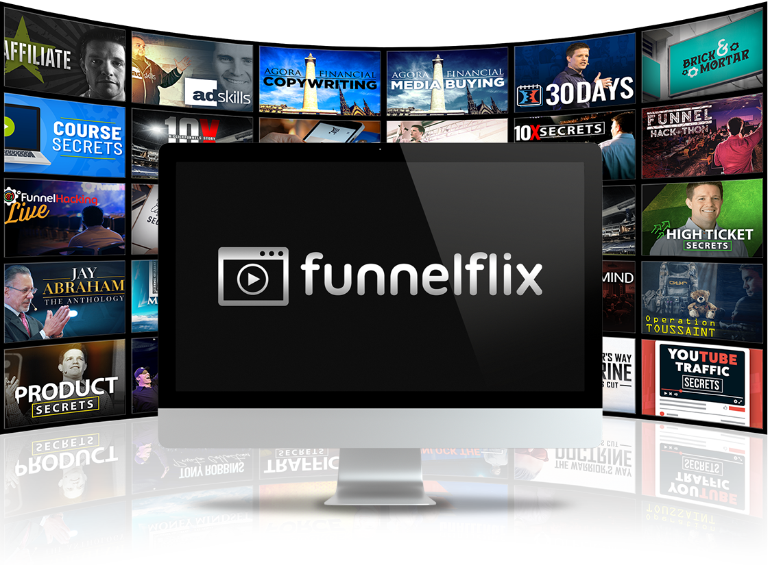 FunnelFlix logo with courses in background